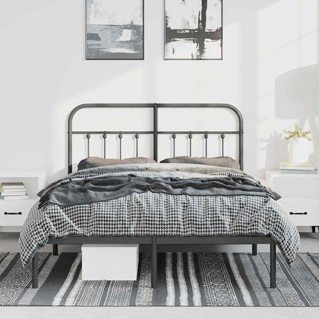 Vidaxl bedframe met hoofdbord metaal zwart 150x200 cm