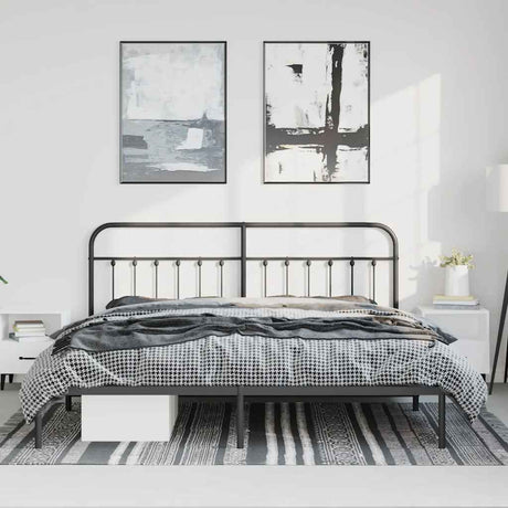 Vidaxl bedframe met hoofdbord metaal zwart 193x203 cm