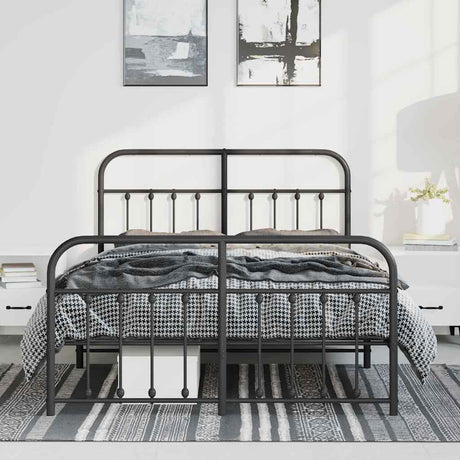 Vidaxl bedframe met hoofd- en voeteneinde metaal zwart 135x190 cm