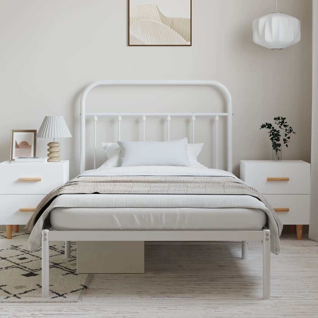 Vidaxl bedframe met hoofdbord metaal wit 100x190 cm