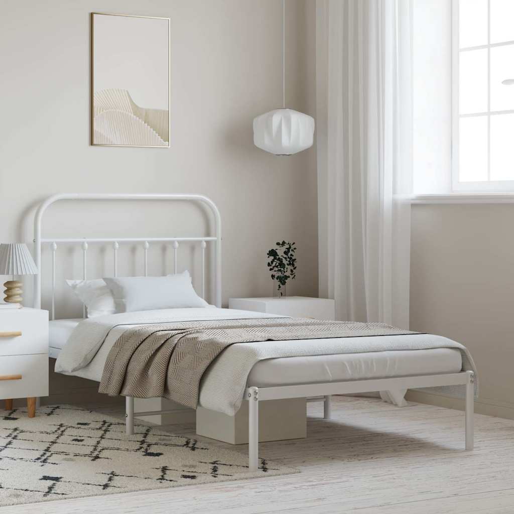 Vidaxl bedframe met hoofdbord metaal wit 100x190 cm