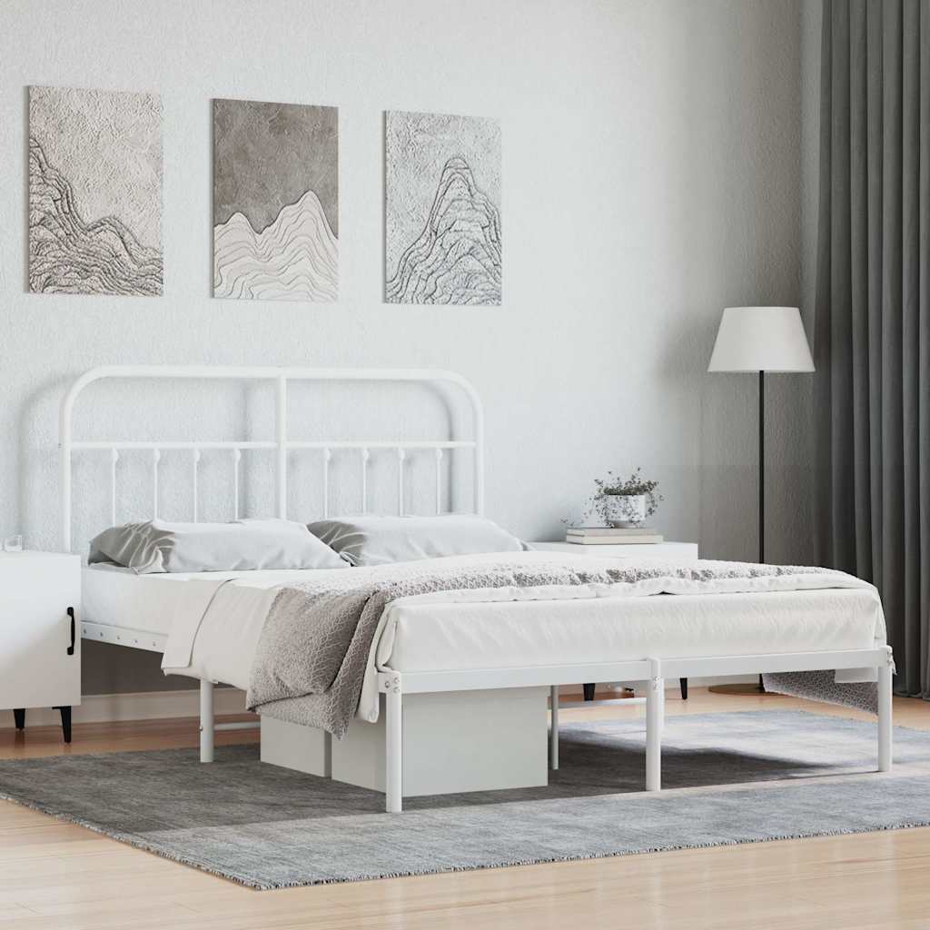 Vidaxl bedframe met hoofdbord metaal wit 140x190 cm