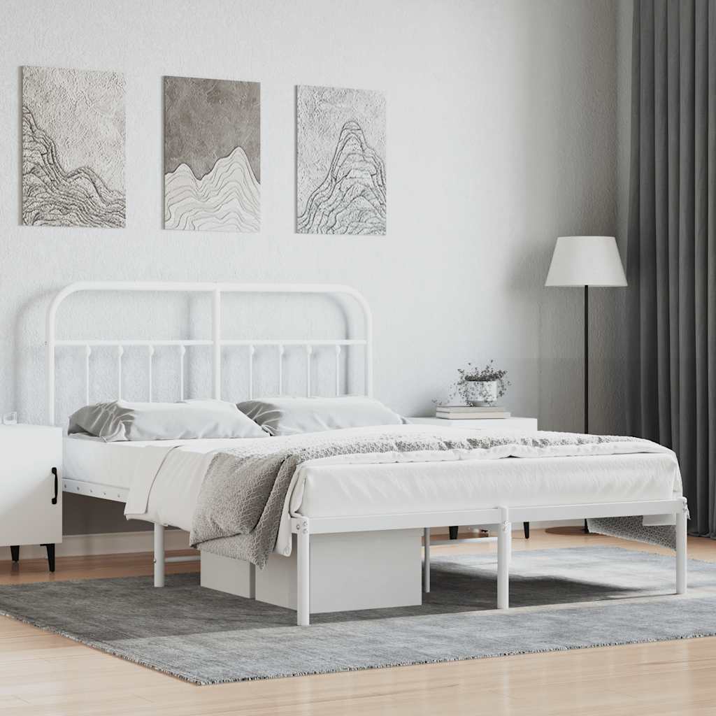 Vidaxl bedframe met hoofdbord metaal wit 140x200 cm