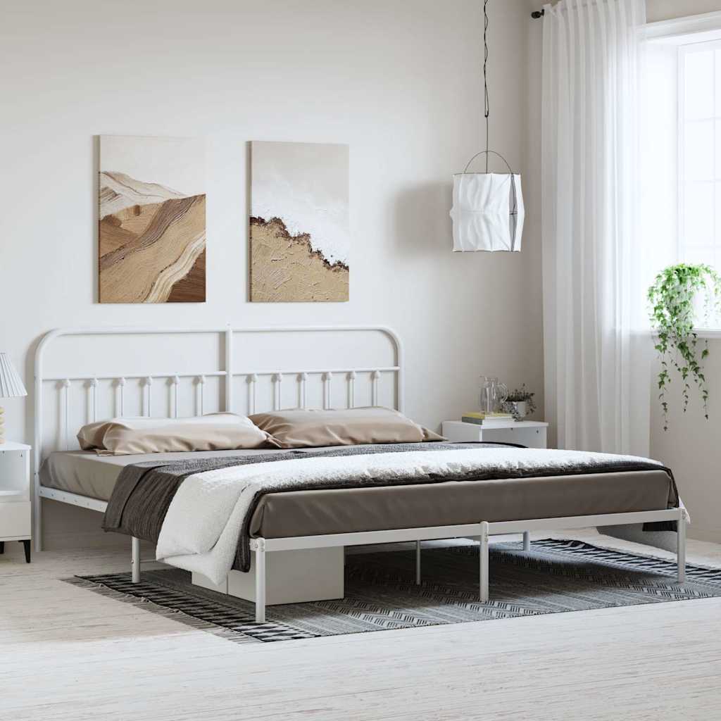 Vidaxl bedframe met hoofdbord metaal wit 193x203 cm
