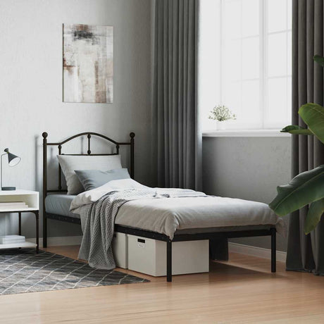 Vidaxl bedframe met hoofdbord metaal zwart 90x190 cm