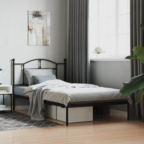 Vidaxl bedframe met hoofdbord metaal zwart 107x203 cm
