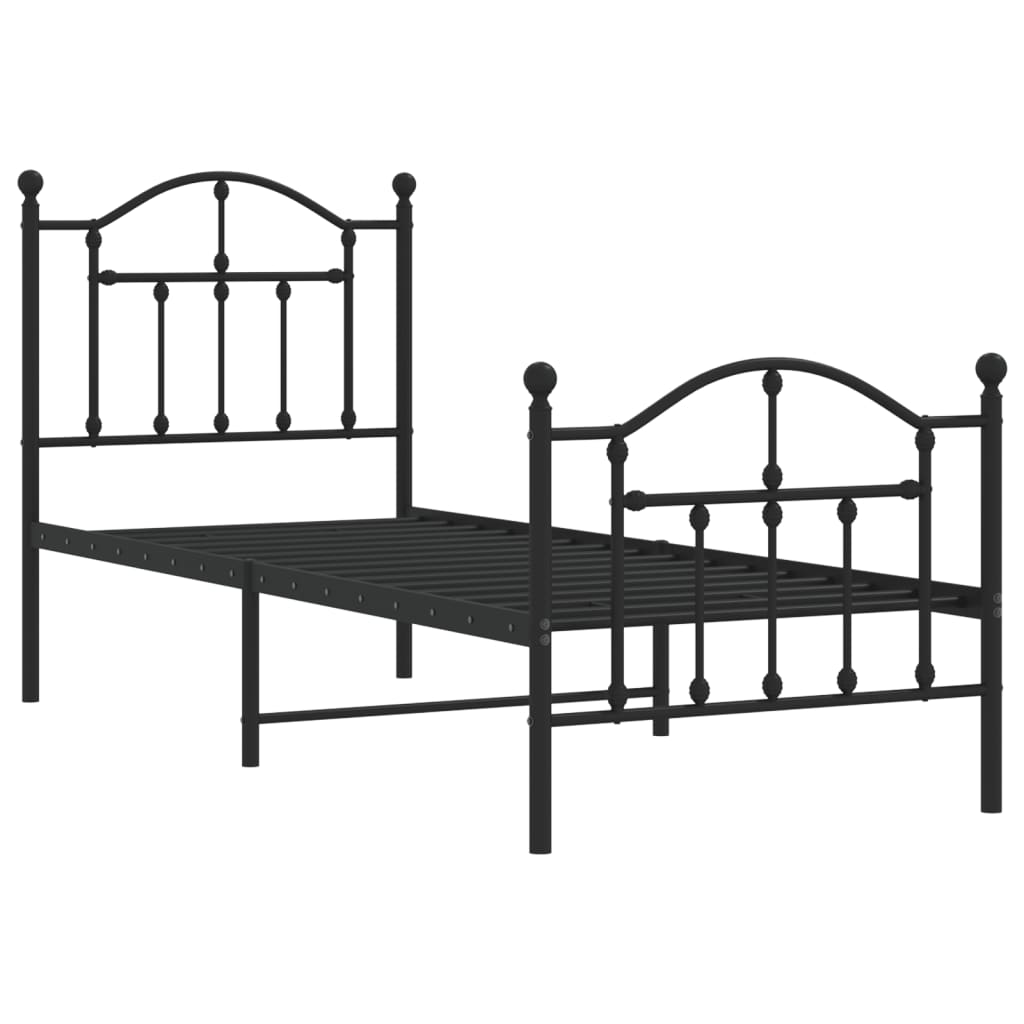 Vidaxl bedframe met hoofd- en voeteneinde metaal zwart 75x190 cm