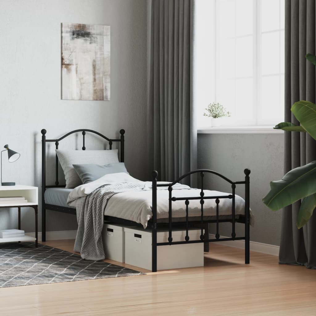Vidaxl bedframe met hoofd- en voeteneinde metaal zwart 75x190 cm