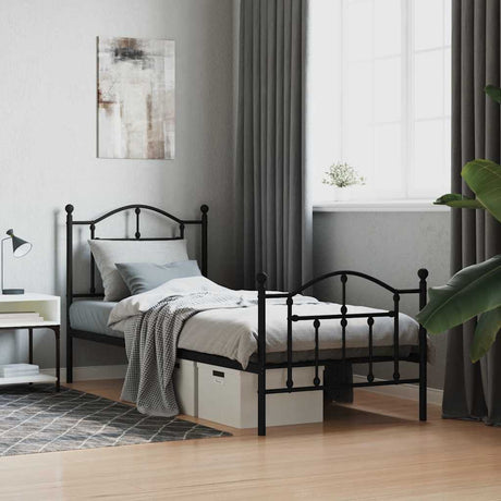 Vidaxl bedframe met hoofd- en voeteneinde metaal zwart 90x200 cm