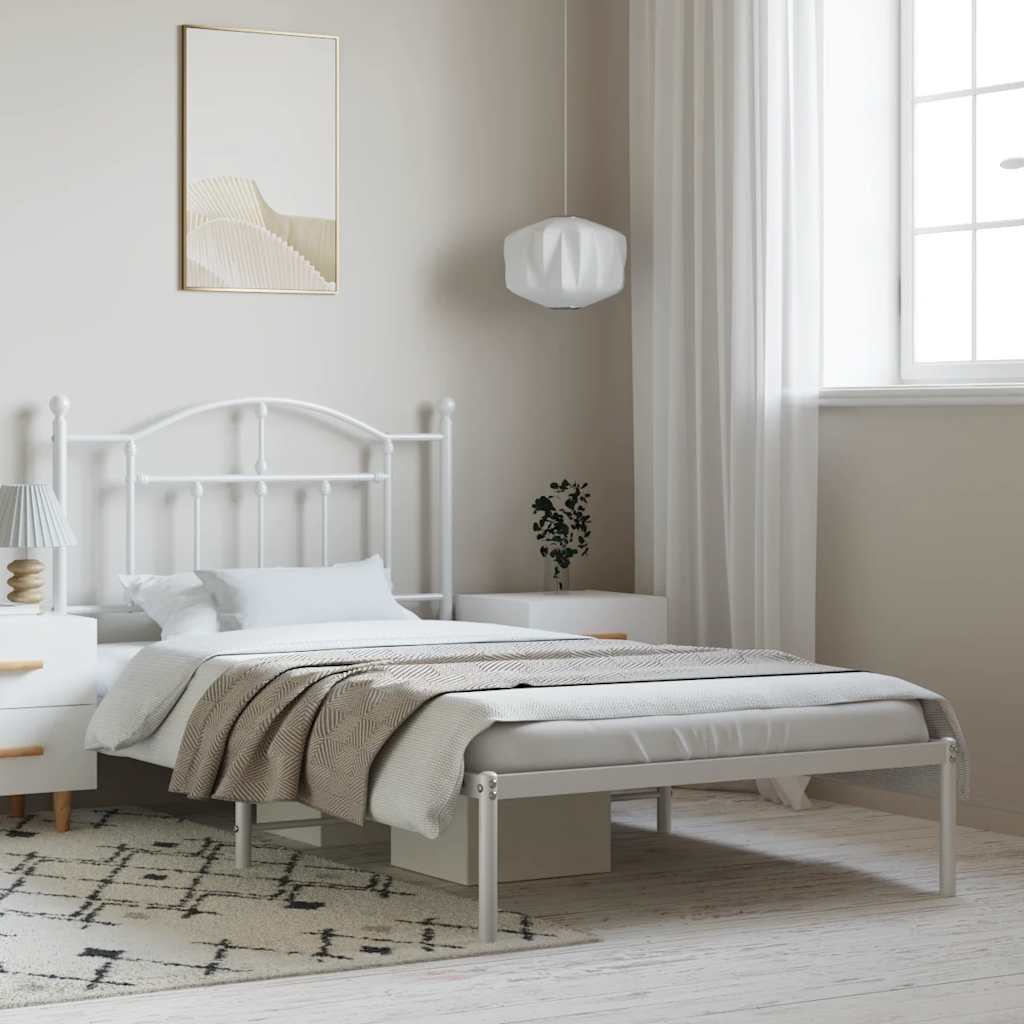 Vidaxl bedframe met hoofdbord metaal wit 100x190 cm