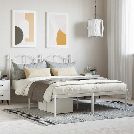 Vidaxl bedframe met hoofdbord metaal wit 140x190 cm