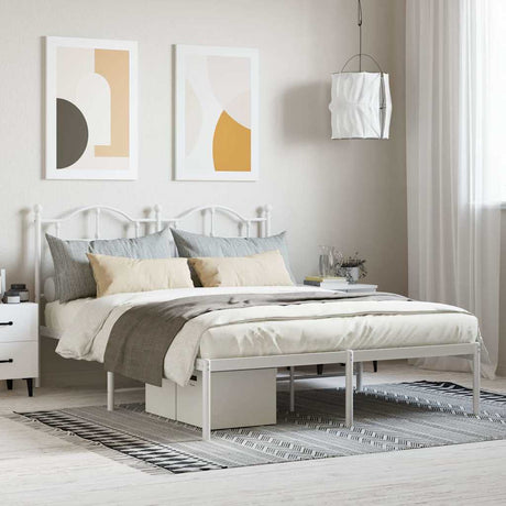 Vidaxl bedframe met hoofdbord metaal wit 140x200 cm