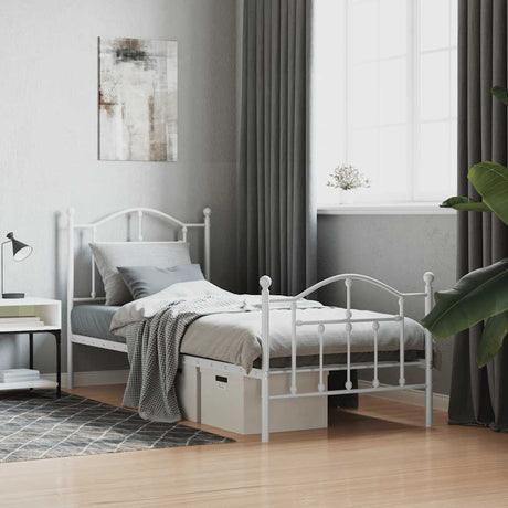Vidaxl bedframe met hoofd- en voeteneinde metaal wit 90x200 cm