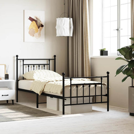 Vidaxl bedframe met hoofd- en voeteneinde metaal zwart 90x200 cm