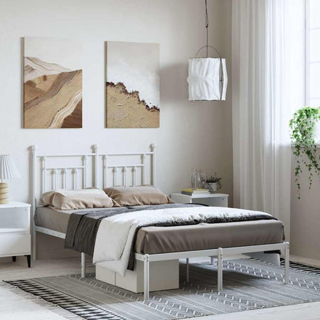 Vidaxl bedframe met hoofdbord metaal wit 135x190 cm