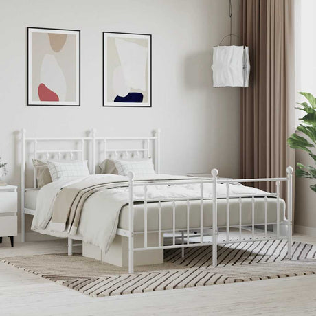 Vidaxl bedframe met hoofd- en voeteneinde metaal wit 140x190 cm