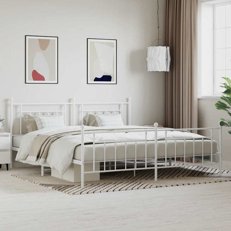 Vidaxl bedframe met hoofd- en voeteneinde metaal wit 200x200 cm