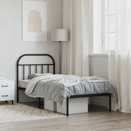 Vidaxl bedframe met hoofdbord metaal zwart 90x190 cm