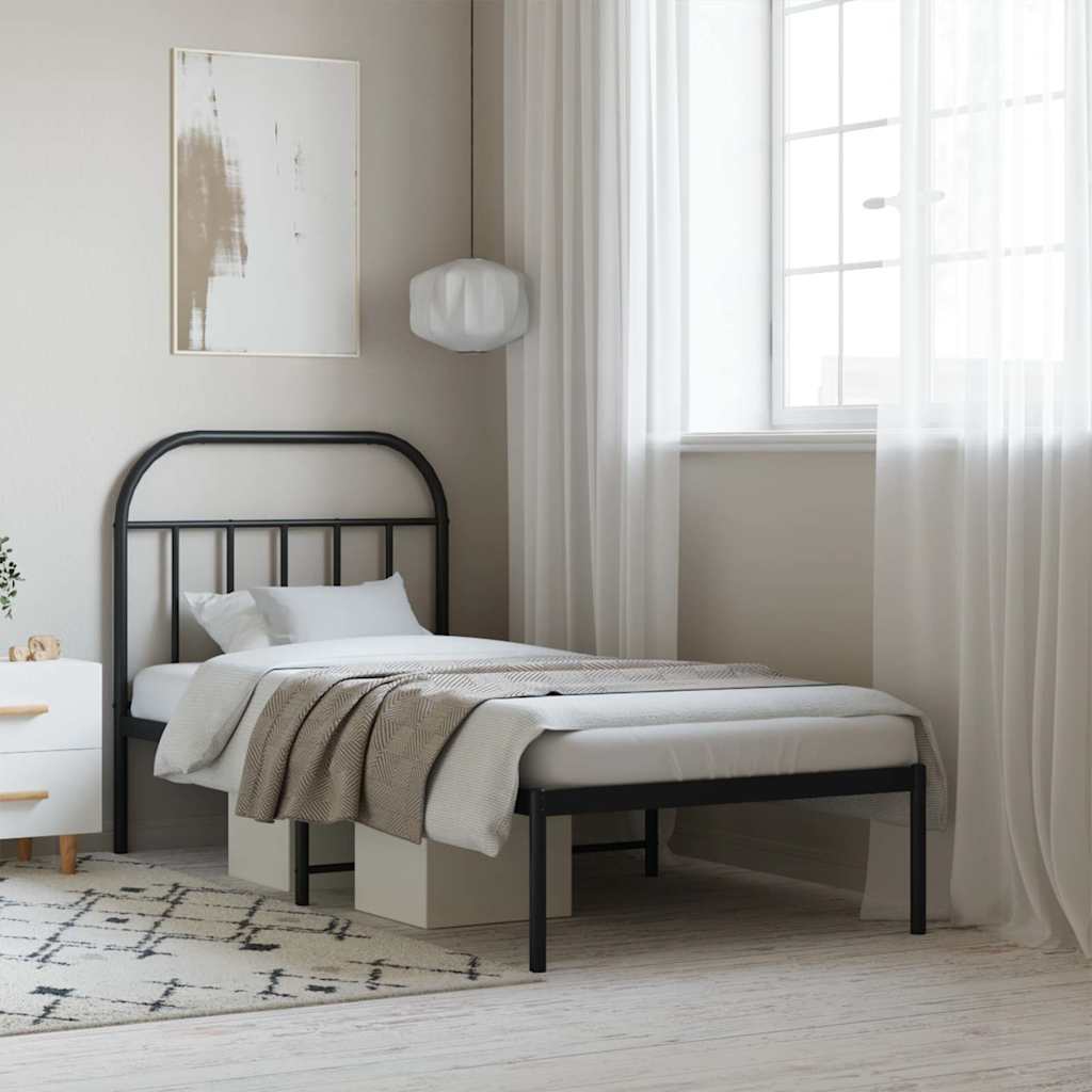 Vidaxl bedframe met hoofdbord metaal zwart 90x200 cm