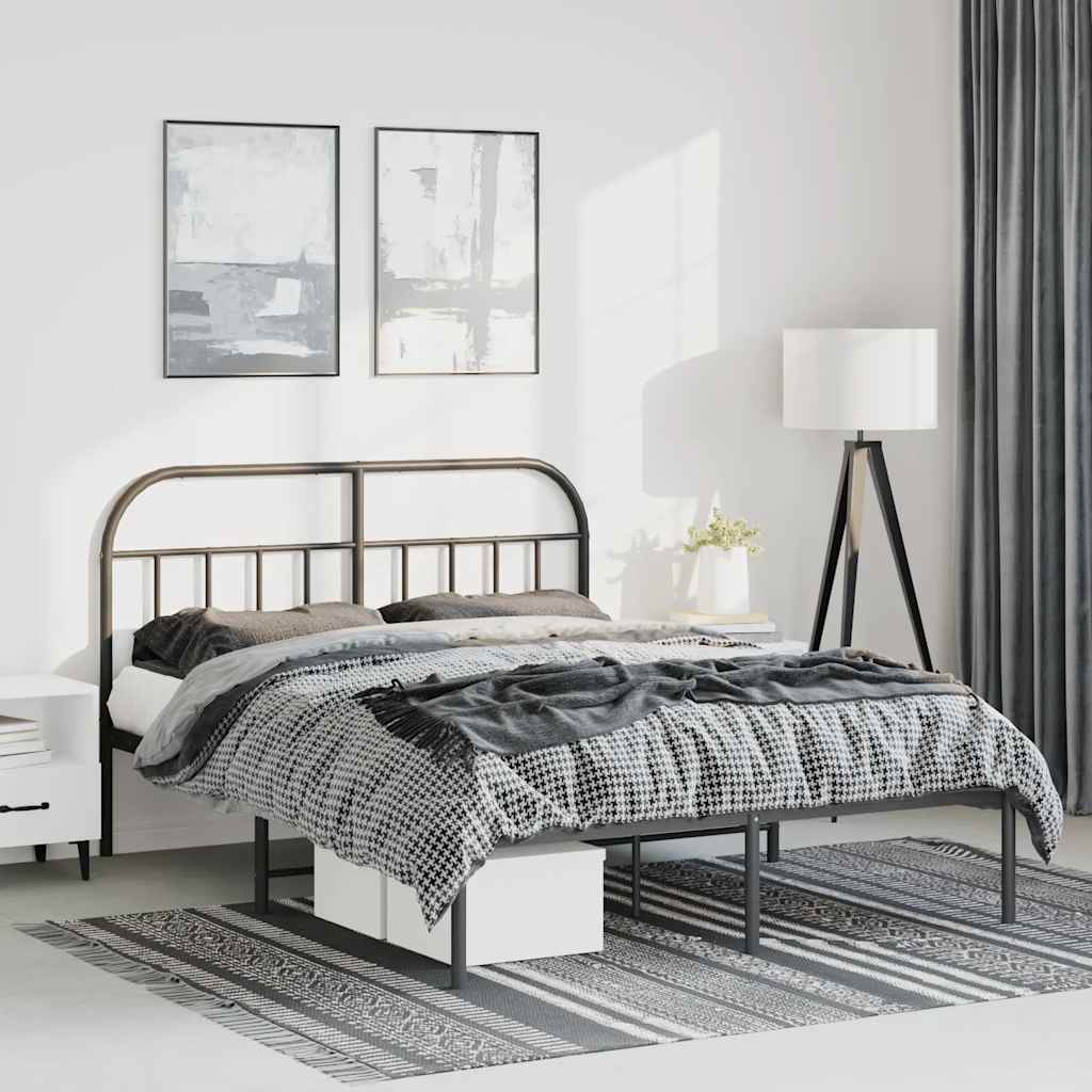 Vidaxl bedframe met hoofdbord metaal zwart 135x190 cm