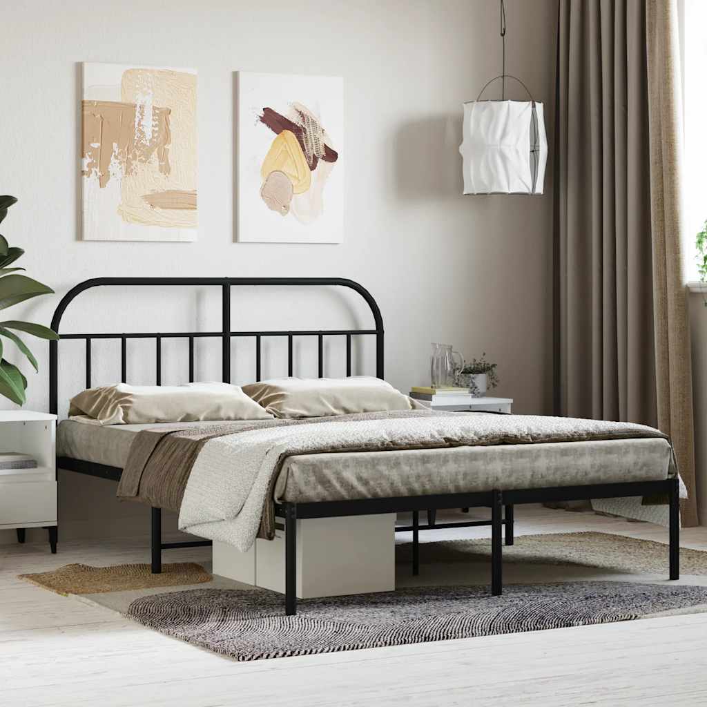 Vidaxl bedframe met hoofdbord metaal zwart 140x190 cm