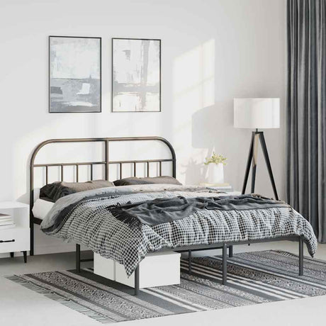 Vidaxl bedframe met hoofdbord metaal zwart 150x200 cm