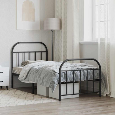 Vidaxl bedframe met hoofd- en voeteneinde metaal zwart 90x190 cm