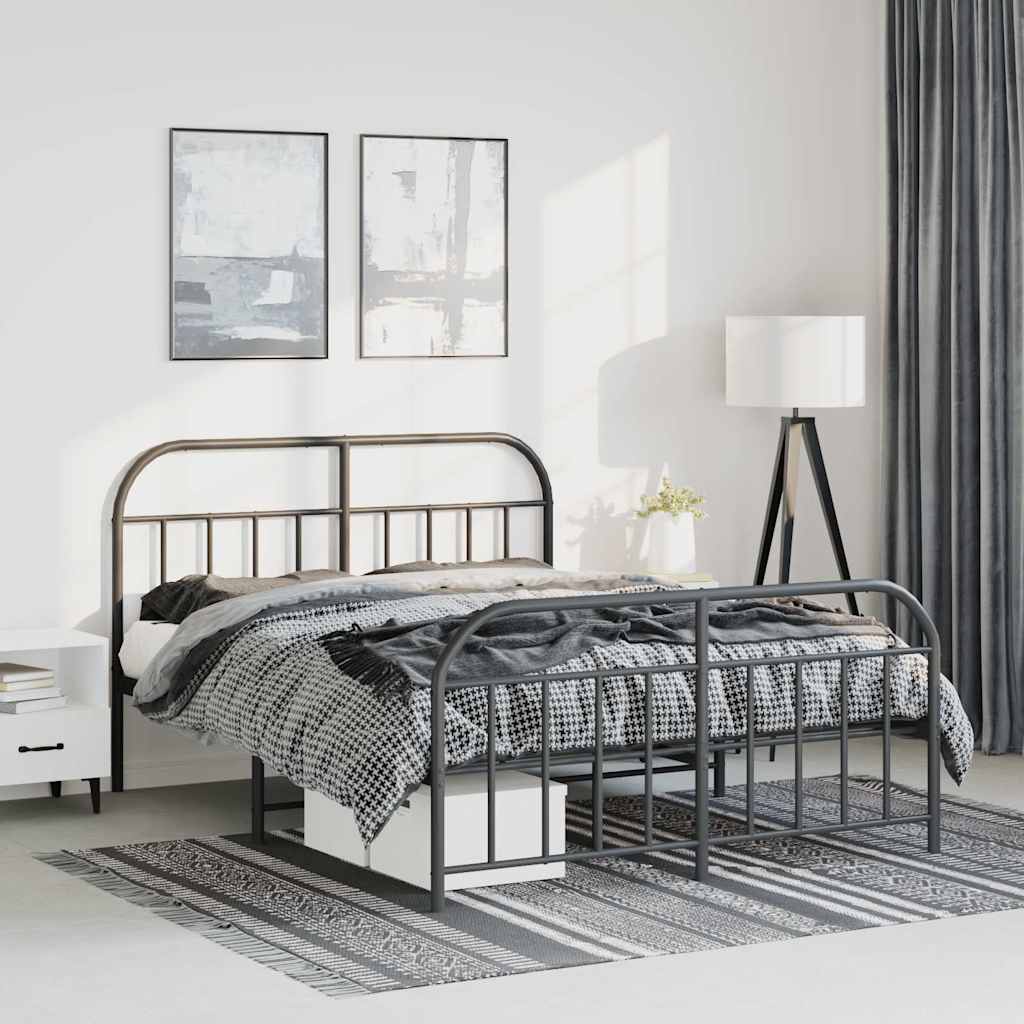 Vidaxl bedframe met hoofd- en voeteneinde metaal zwart 135x190 cm