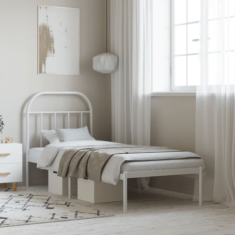 Vidaxl bedframe met hoofdbord zonder matras metaal wit 75x190 cm