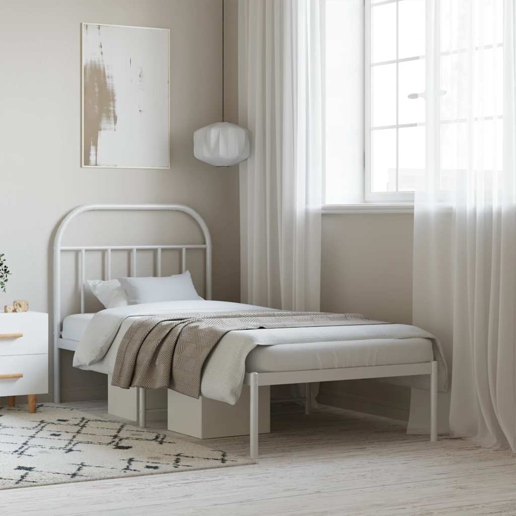 Vidaxl bedframe met hoofdbord metaal wit 90x200 cm