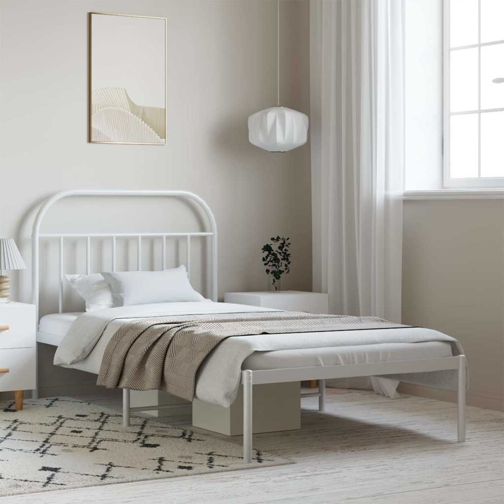 Vidaxl bedframe met hoofdbord metaal wit 100x190 cm