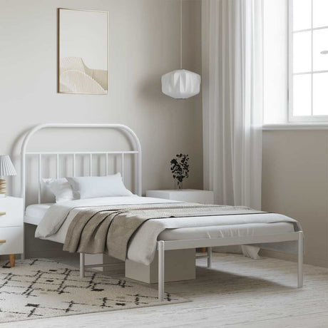 Vidaxl bedframe met hoofdbord metaal wit 100x200 cm
