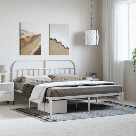 Vidaxl bedframe met hoofdbord metaal wit 183x213 cm