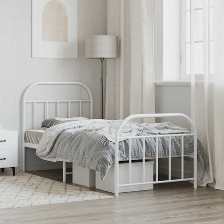 Vidaxl bedframe met hoofd- en voeteneinde metaal wit 90x190 cm