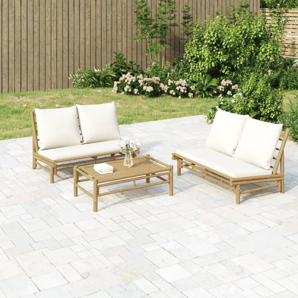 Vidaxl 2-delige loungeset met kussens bamboe crèmewit