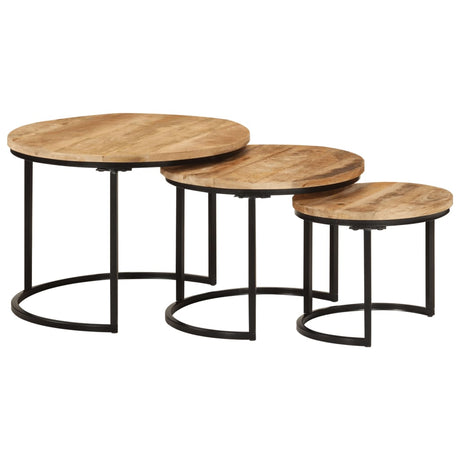 Vidaxl tafeltjesset 3 st massief ruw mangohout