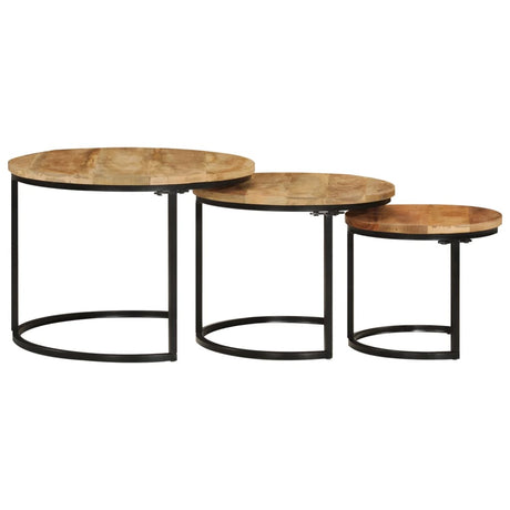 Vidaxl tafeltjesset 3 st massief ruw mangohout