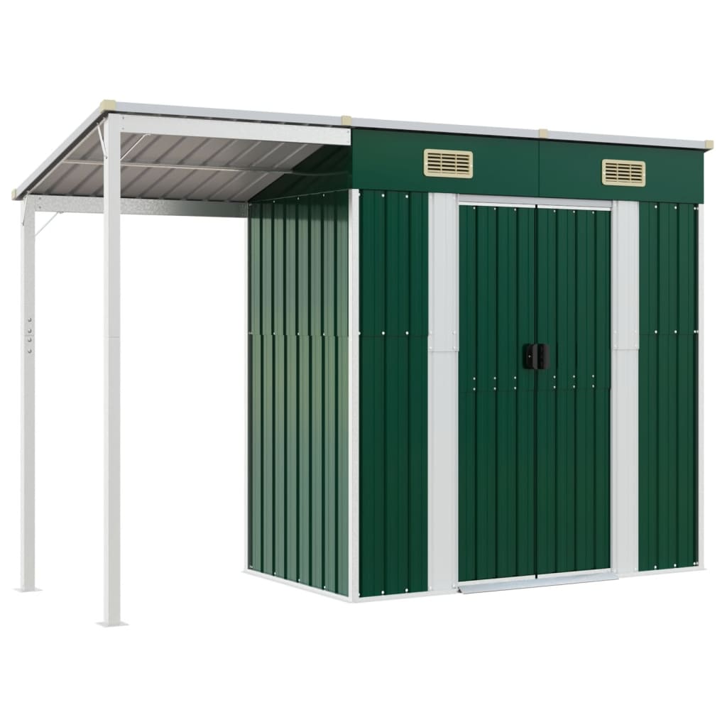 VidaXL Gartenhaus mit verlängertem Dach 277x110,5x181 cm Stahlgrün