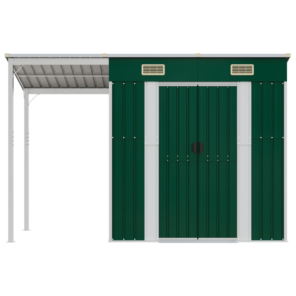 VidaXL Gartenhaus mit verlängertem Dach 277x110,5x181 cm Stahlgrün