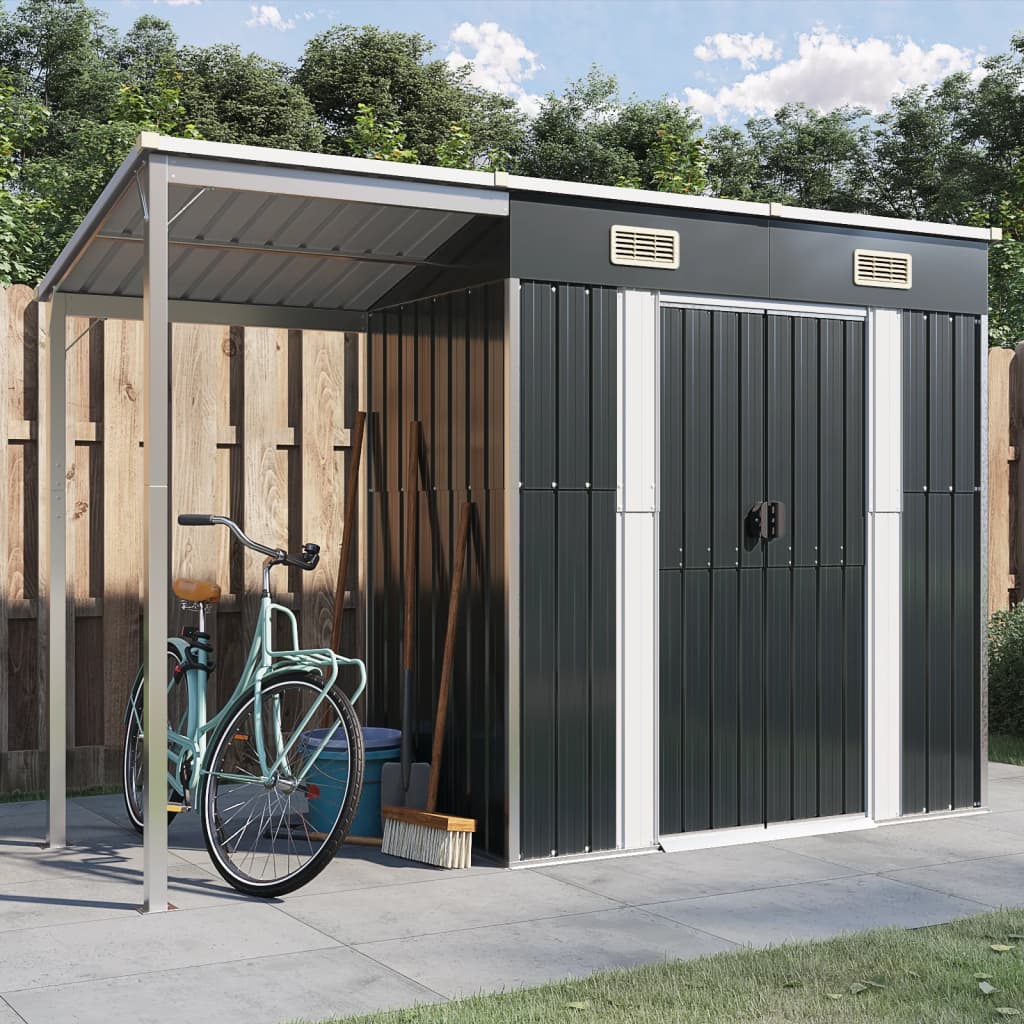 VidaXL Gartenhaus mit verlängertem Dach 277x110,5x181 cm Stahl Anthrazit
