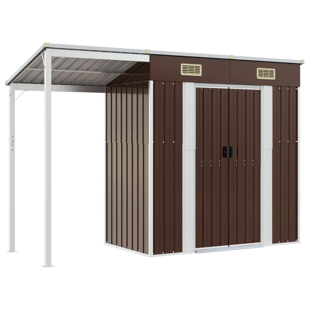 VidaXL Gartenhaus mit verlängertem Dach 277 x 110,5 x 181 cm, brauner Stahl