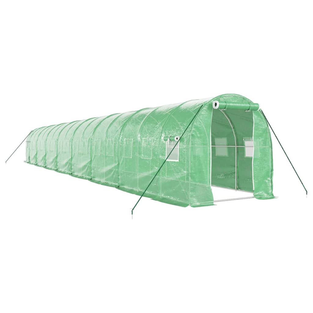 VidaXL Gartengewächshaus mit Stahlrahmen 32 m² 16x2x2 m grün