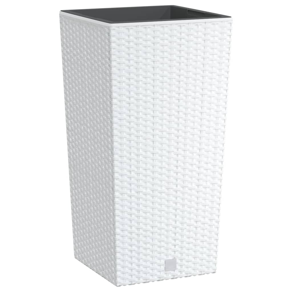 VidaXL Pflanzgefäß mit herausnehmbarem Tablett Rattanoptik 11 26,5 L PP weiß