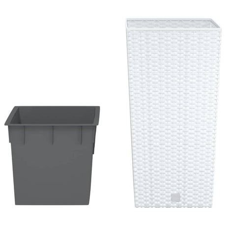 VidaXL Pflanzgefäß mit herausnehmbarem Tablett Rattanoptik 11 26,5 L PP weiß