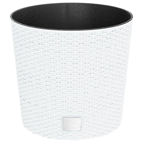 Vidaxxl Pflanzgefäß mit herausnehmbarem Tablett Rattanoptik 15 15,3 l PP weiß