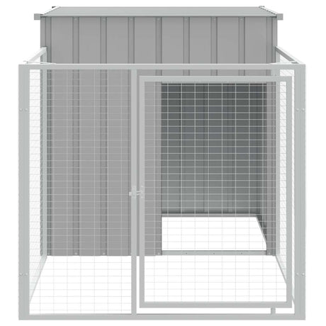 Vidaxxl Hundehütte mit Auslauf hellgrau 110x201x110 cm verzinkter Stahl
