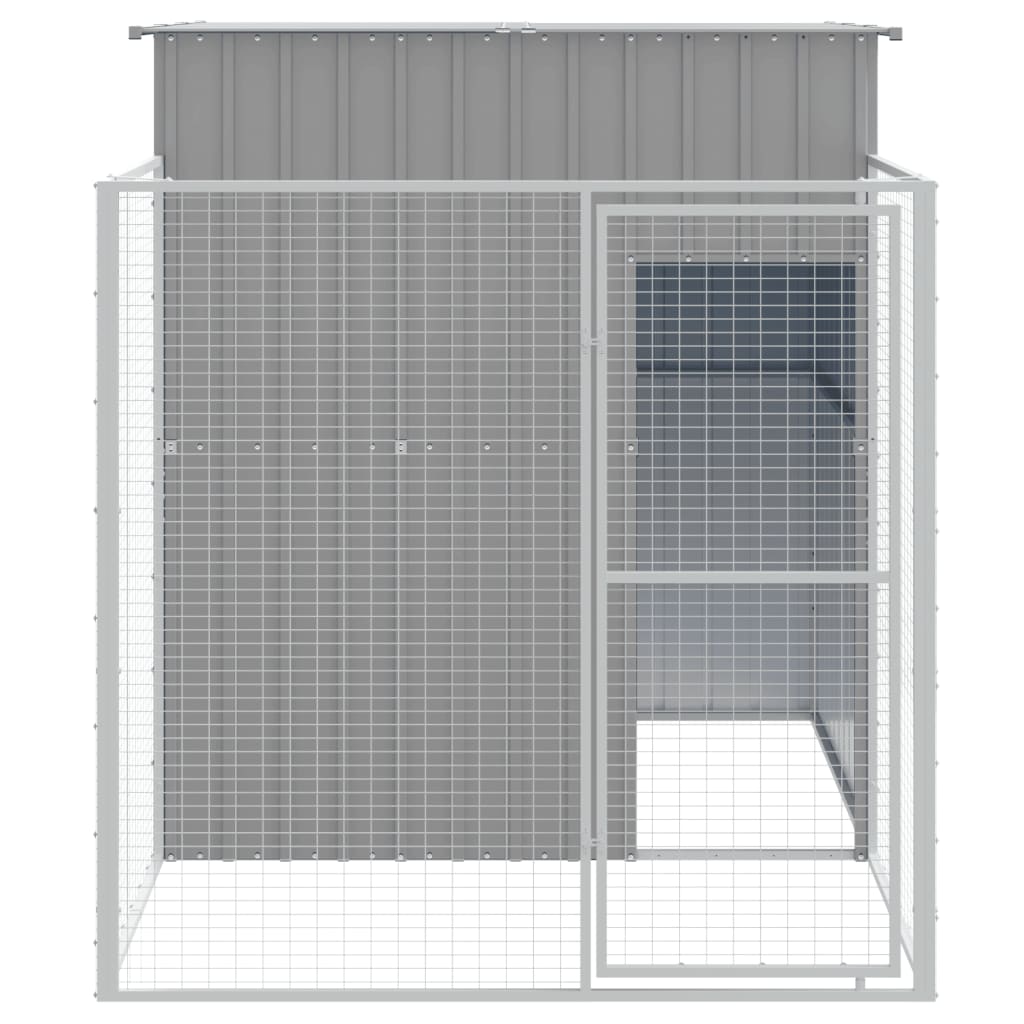 VidaXL Hundehütte mit Auslauf 165 x 251 x 181 cm, verzinkter Stahl, Grau