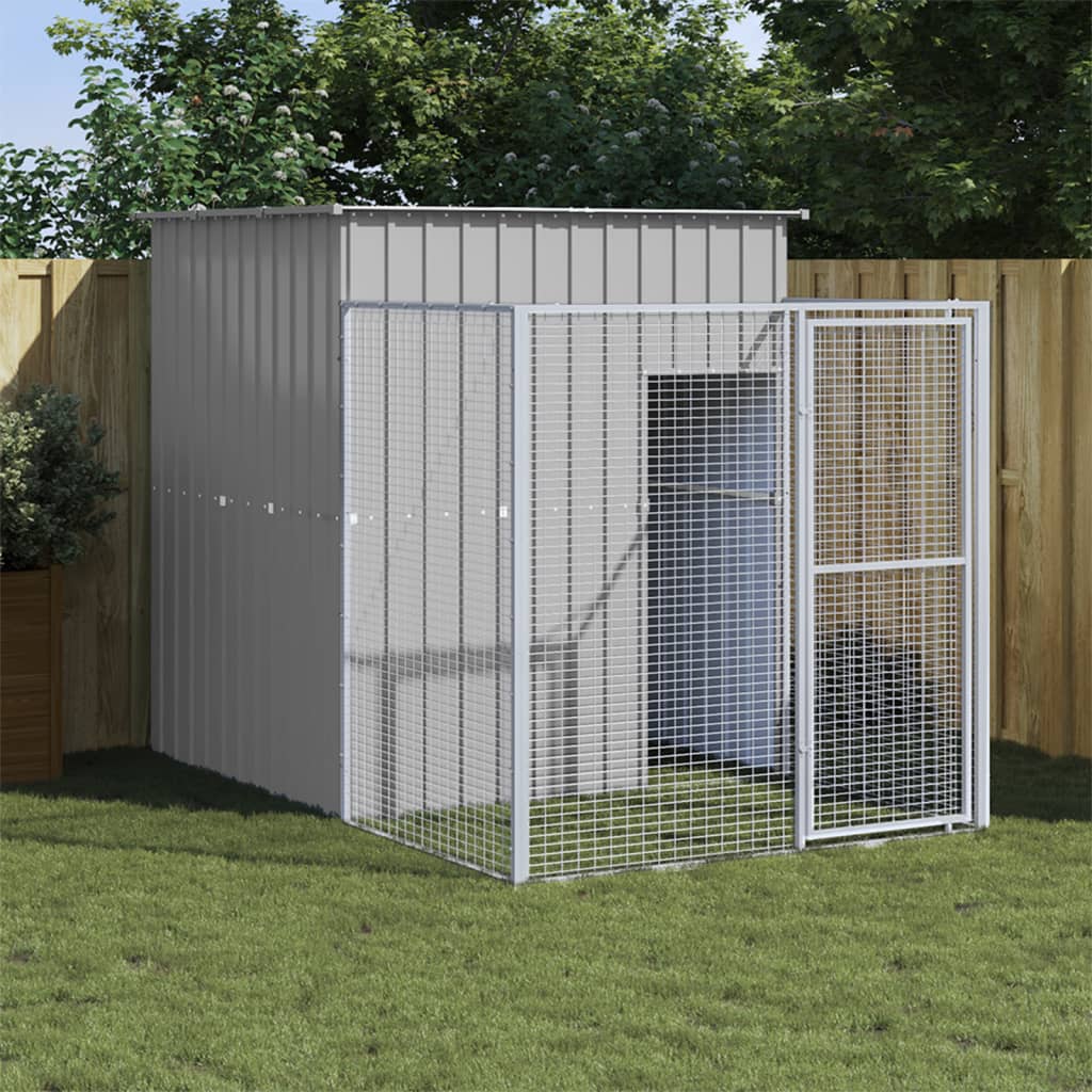 VidaXL Hundehütte mit Auslauf 165 x 251 x 181 cm, verzinkter Stahl, Grau