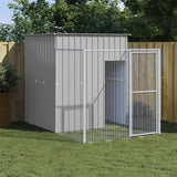 VidaXL Hundehütte mit Auslauf 165 x 251 x 181 cm, verzinkter Stahl, Grau