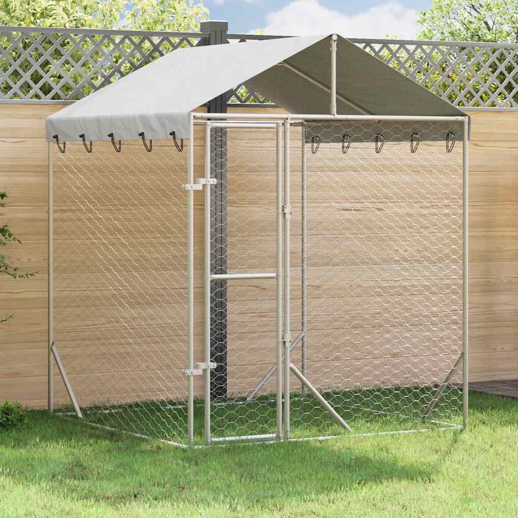 VidaXL Hundehütte mit Dach 2x2x2,5 m verzinkter Stahl silber